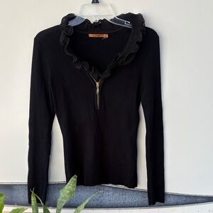 Belldini Black Long Sleeve Top with Ruffled Collar